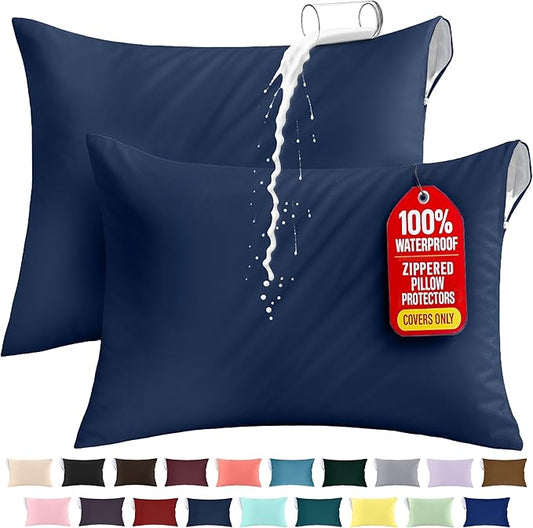 Utopia Bedding Premium 100% Waterproof Pillow Protectors with Zipper King Size (Set of 2), Bed Bug and Dust Mite Proof Zippered Pillow Covers, Pillow Encasement Cases, Navy