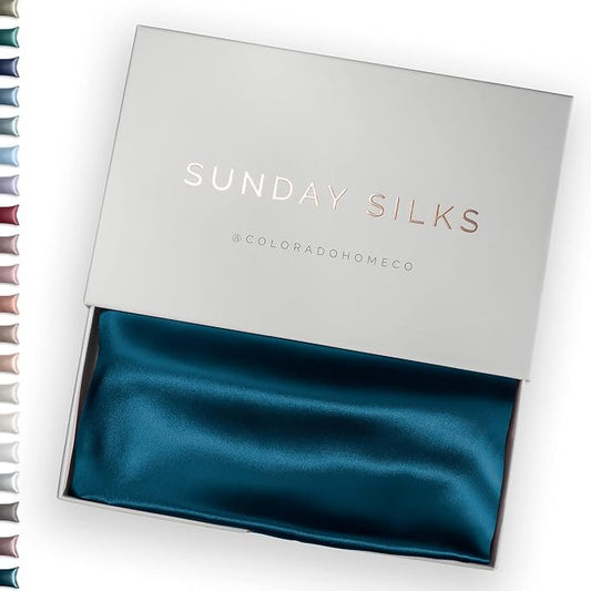 SUNDAYSILKS™ Premium Silk Pillow Cases | 100% Mulberry Silk Pillowcase with Zipper, All Sides Real 22 Momme Grade 6A Silk, Standard Queen, King Size [Midnight Blue]