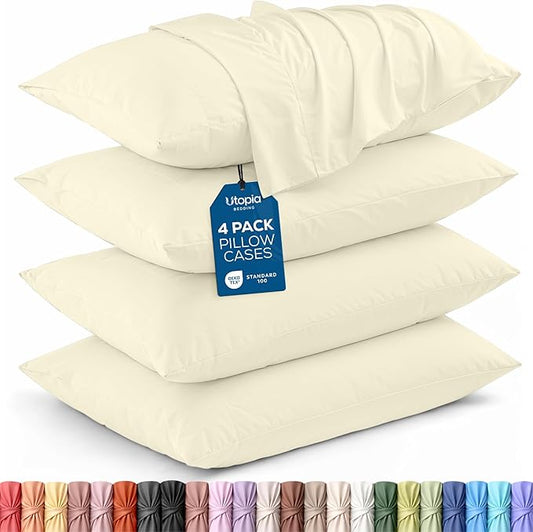 Utopia Bedding Standard Pillow Cases - 4 Pack - Envelope Closure - Soft Brushed Microfiber Fabric - Shrinkage and Fade Resistant Pillow Covers Standard Size 20 X 26 Inches (Standard, Ivory)