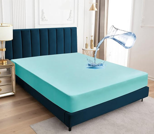 Sufdari Twin XL Mattress Protector,Waterproof Mattress Protector,Fitted Sheet Style Mattress Cover with 18" Deep Pocket,Washable and Comfortable-Aqua,Twin XL