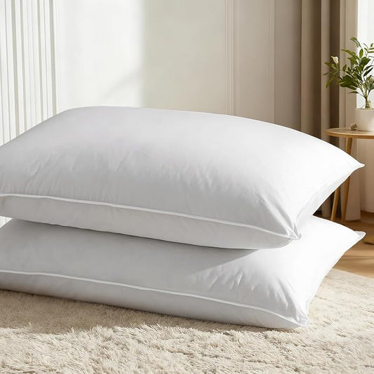 Down Pillows Standard Size Set of 2-750 Fill Power Hotel Quality Bed Pillows for Sleeping, Medium Firm for Side Back Stomach Sleepers, Breathable Downproof Cover, Oeko-TEX Certified(20”x26”)