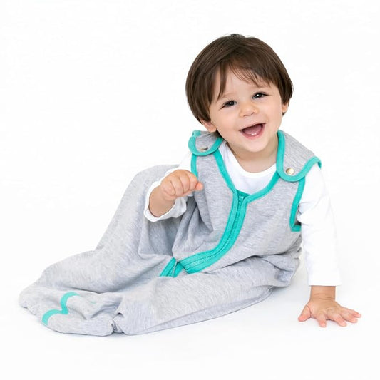 Baby Deedee Sleep Nest Lite - Baby Sleep Sack 0.6 TOG 0-6 Months, Sleeping Bag with Soft Cotton & Patented Shoulder Snaps, Newborn Wearable Blanket for Boys & Girls, Heather Teal