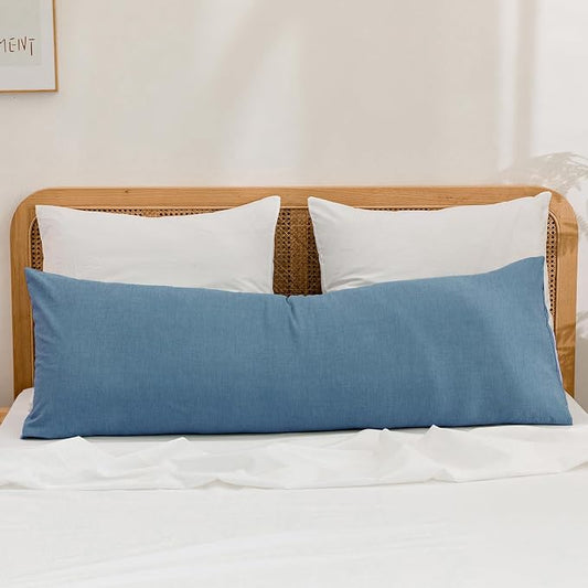 BESTOUCH 100% Washed Cotton Pillowcase for Hair and Skin Linen Feel Soft Comfortable Breathable 1 Pcs Pillow Case with Envelope Closure Solid Dark Blue Body 20x54 Inches