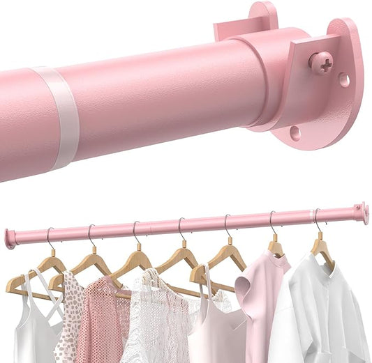 Supforce Closet Rods for Hanging Clothes, 17 to 69 Inches Stepless Adjustable Metal Closet Rod, 1.3 Inches Heavy Duty Clothes Hanging Rod for Closet Wardrobes Laundry RV, Pink