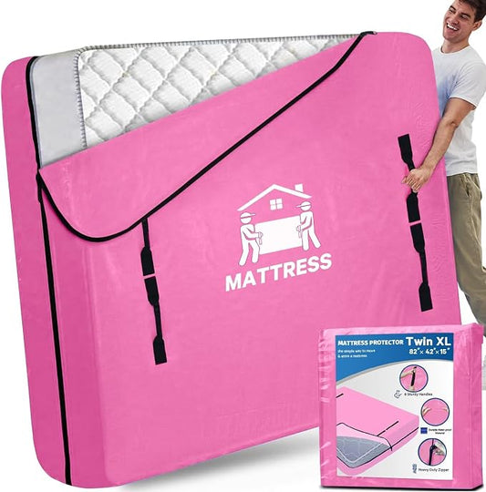 Mattress Bags for Moving, BETU Mattress Protector Waterproof Mattress Cover Storage Bags with 8 Heavy-Duty Handles and Zipper for Bed Extra Thick Large Reusable,82"x42"x15",Pink