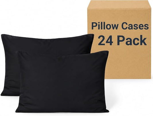 ZPECC Pillow Cases Bulk 24 Pack - King Pillowcases with Envelope Closure, Soft Brushed Microfiber Pillow Cover for Hotel Airb&bs Hospital Bedding Essential, Black