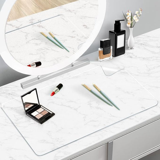 Makeup Mat for Vanity Top 43.3 x 15.7 in, PVC Desk Mat - Easy to Clean, Waterproof & Oilproof Vanity Accessories - Clear