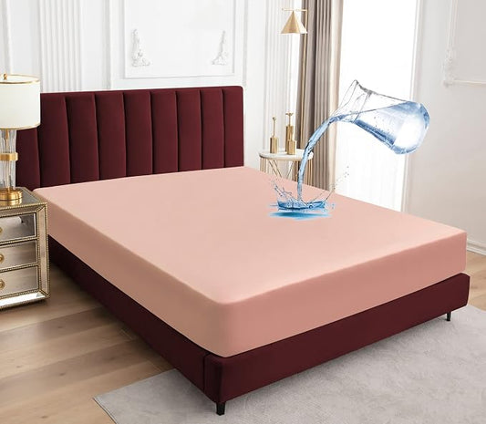 Sufdari Twin XL Mattress Protector,Waterproof Mattress Protector,Fitted Sheet Style Mattress Cover with 18" Deep Pocket,Washable and Comfortable-Light Pink,Twin XL