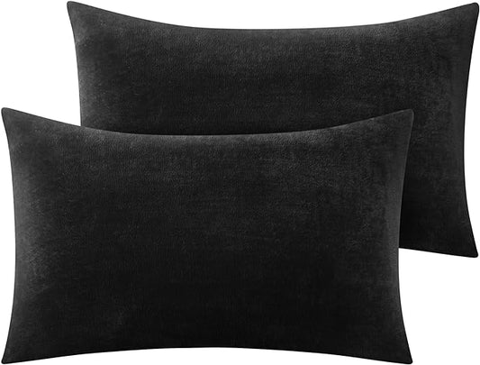 BEDELITE Flannel Pillowcases Standard Set of 2, Super Soft Fleece Pillow Case Cover with Zipper for Bedroom, Sofa, Couch,Luxury Cozy Fuzzy Velvet Pillow Shams for All Seasons(20x26 Inches, Black)