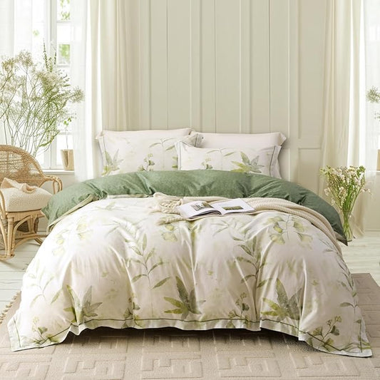 OAITE Duvet Cover Set King Size Floral Pattern 500 Thread Count Ultra Soft 100% Cotton Duvet Cover Sets 3-PC, Breathable Duvet Cover with Zipper Closure & Corner Ties