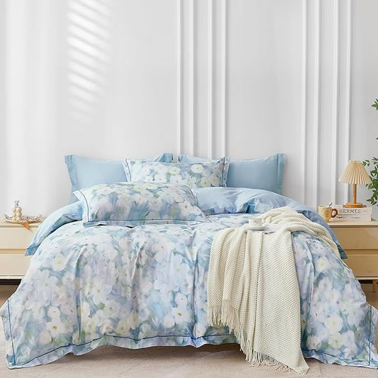 OAITE Duvet Cover Set Queen Size Oil Painting Pattern Ultra Soft 100% Cotton Duvet Cover Sets 3-PC, Breathable Duvet Cover with Zipper Closure & Corner Ties