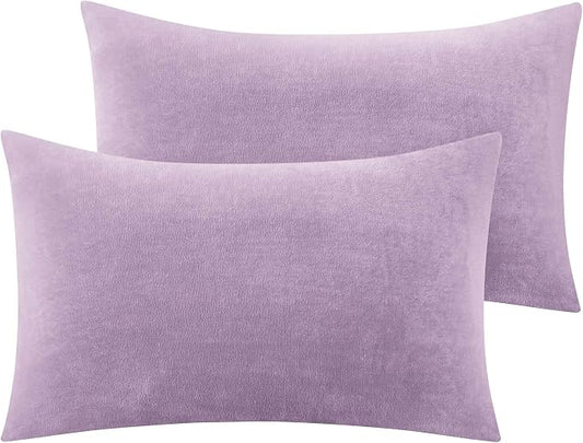 BEDELITE Flannel Pillowcases Standard Set of 2, Super Soft Fleece Pillow Case Cover with Zipper for Bedroom, Sofa, Couch,Luxury Cozy Fuzzy Velvet Pillow Shams for All Seasons(20x26 Inches, Lavender)