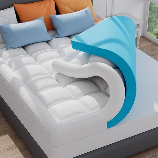 ELEMUSE RV King Dual Layer 3 Inch Memory Foam Mattress Topper, 2 Inch Cooling Gel Memory Foam and 1 Inch Soft Pillow Top Mattress Pad for Back Pain Relief