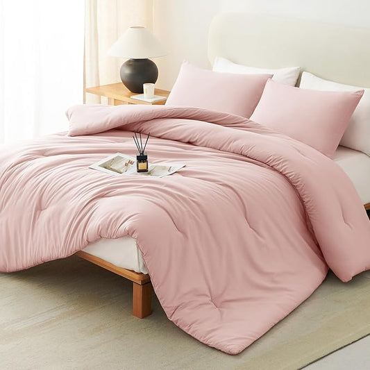 CozyLux Oversized Queen Comforter Set Blush Pink, 3 Pieces 98x98 Solid Breathable Quilted Bedding Sets All Season, Luxury Soft Lightweight Bed Set with Down Alternative Comforter and 2 Pillowcases