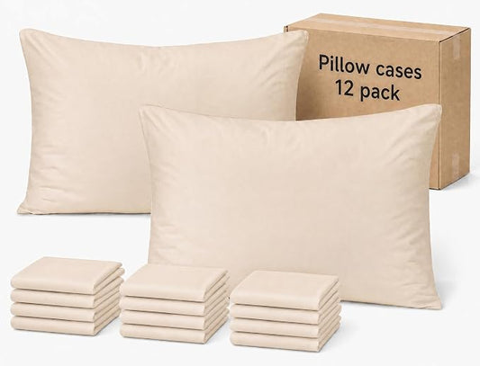 ZPECC Pillow Cases Queen Size Set of 12, 20x30 Envelope Closure Pillowcases, Soft Plain Brushed Microfiber Covers Hypoallergenic Breathable, Beige