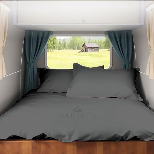 Short Queen RV Camper Sheet Set (60x75) – 100% Egyptian Cotton, Soft & Cooling, 16” Deep Pocket Fitted Sheet, Luxury Hotel Quality Bedding for RVs, Campers & Motorhomes (Dark Grey Solid)