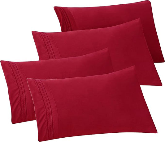 Elegant Comfort 4-PACK Solid Pillowcases 1500 Premium Hotel Quality Microfiber - Smooth Weave, Wrinkle and Stain Resistant, Easy Slip-On, 4-Piece Set, King Pillowcase, Burgundy