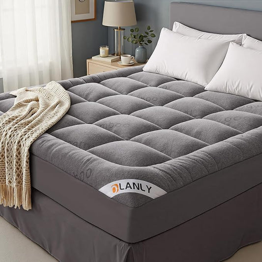 OLANLY Twin Mattress Topper – Viscose Made from Bamboo, Cooling Soft Twin Pillow Top Mattress Pad for Back Pain Relief, Plush Down Alternative Fill Bed Topper with Elastic Deep Pocket, Light Gray
