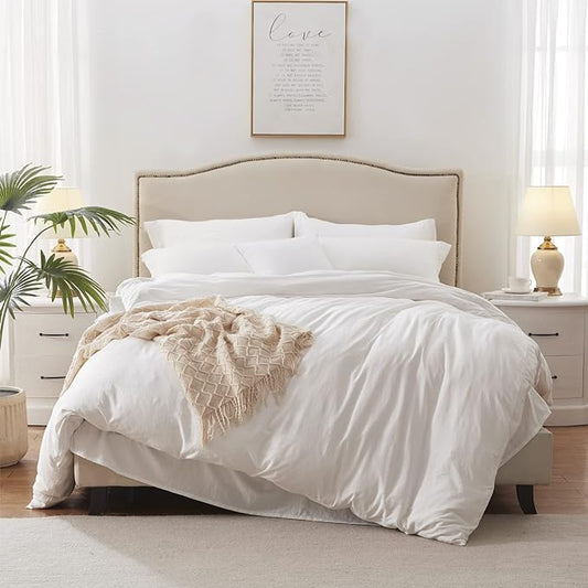 MILDLY Super Soft Duvet Cover 2pcs - 100% Washed Microfiber White Twin/Twin XL Comforter Cover Set with Zipper Closure & Corner Ties (No Comforter)