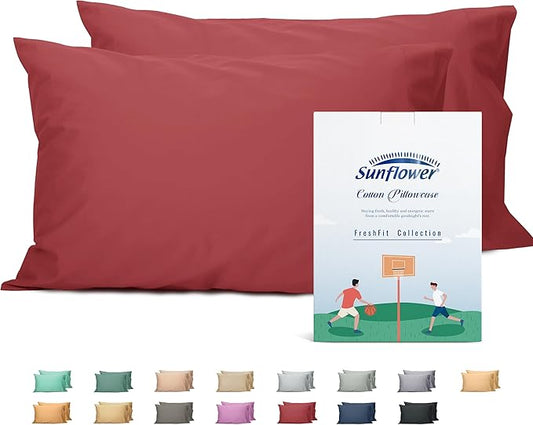 Sunflower King Pillowcases Set of 2, 100% Cotton King Size Pillow Cases 2, 20×40 inches Jester Red, Soft and Breathable
