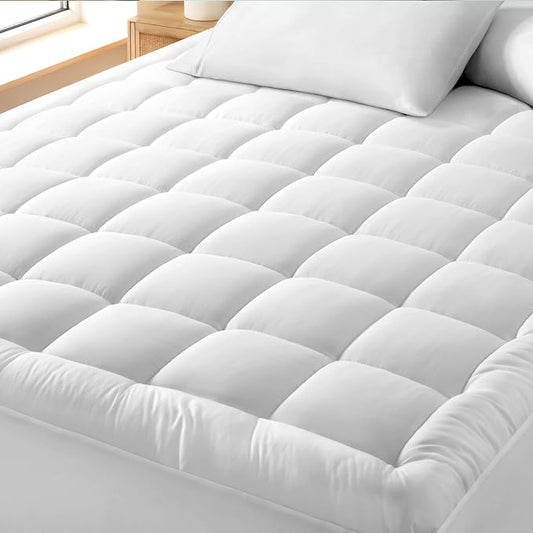 Bare Home Full Mattress Topper Cotton Top - Plush Topper for Mattress - Fitted Mattress Cover - Cooling Breathable Air Flow - 8" to 21" Deep Pocket - Soft Mattress Pad (Full, White)