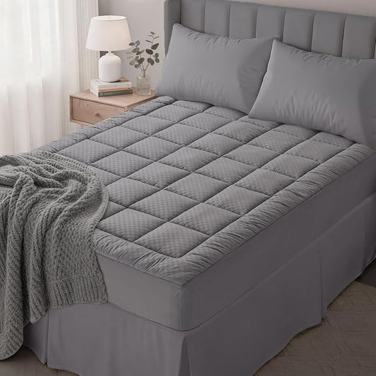 OLANLY King Quilted Fitted Mattress Pad, Elastic Fitted Mattress Topper, Cooling Soft Mattress Cover Stretches up to 21 Inches Deep, Machine Washable Mattress Protector (78x80 inch, Dark Grey)