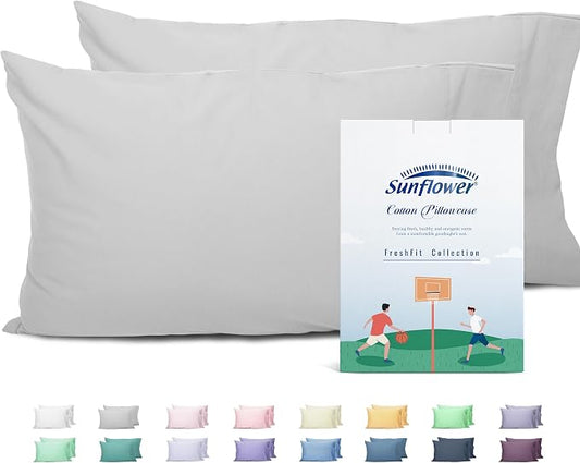 Sunflower King Pillowcases Set of 2, 100% Cotton King Pillow Cases 2, 20×40 inches Ash, Soft and Breathable