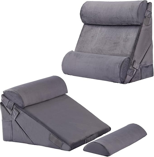 Bedluxe Adjustable 4pcs Bed Wedge Pillow Set, Memory Foam Wedge Pillows Post Surgery for Back, Neck, Leg Pain Relief, Pillow Wedge for Sleeping, Sitting up in Bed, Acid Reflux and GERD, Velvet