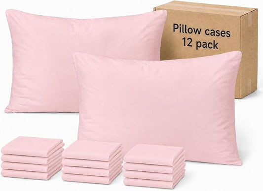 ZPECC Pillow Cases Queen Size Set of 12, 20x30 Envelope Closure Pillowcases, Soft Plain Brushed Microfiber Covers Hypoallergenic Breathable, Pink