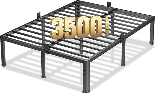 NKZ 20 Inch Metal Platform Bed Frame, Queen Size Bed Frame with Round Corner Legs, 3,500 lbs Heavy Duty Steel Slats Support, No Box Spring Needed, Easy Assembly, Noise Free