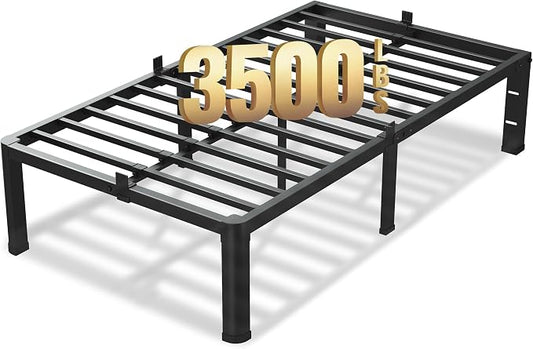 VIPSHOW 18 Inch Twin Size Bed Frame, 3500Lbs Heavy Duty Metal Platform with Round Corner Legs Mattress Slide Stopper, Steel Slat Support No Box Spring Needed, Noise Free, Non-Slip, Easy Assembly