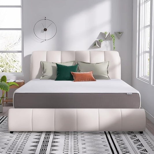 Amazon Basics Memory Foam Mattress, Soft Plush Feel, Breathable, California King, White/Grey, 84 x 72 x 12 inches (LxWxH)