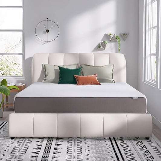 Amazon Basics Breathable Memory Foam Mattress, Medium Firm, 12 Inch, King, White/Grey, 80" L x 76" W