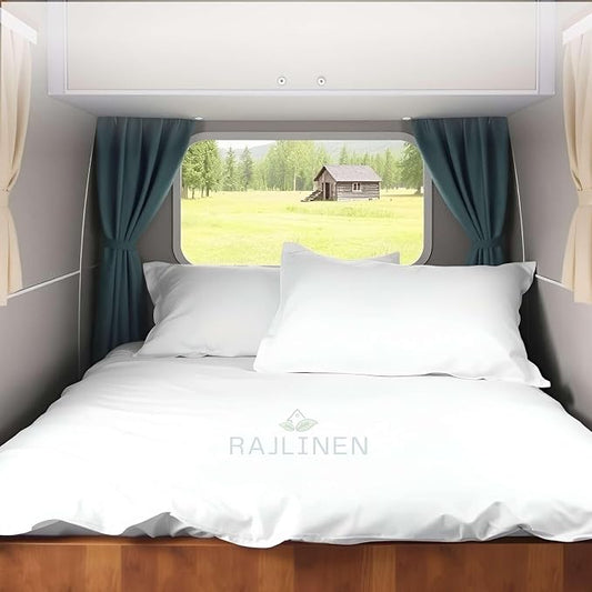 Rajlinen Queen RV Camper Sheet Set (60x80) – 100% Egyptian Cotton, Soft & Cooling, 16” Deep Pocket Fitted Sheet, Luxury Hotel Quality Bedding for RVs, Campers & Motorhomes (White Solid)
