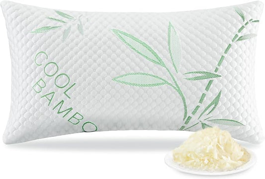 Shredded Memory Foam Pillow, Cooling Pillow Queen Size 1 Pack Adjustable Firm Bamboo Bed Pillow for Hot, Side, Back and Stomach Sleepers