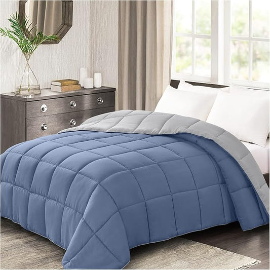 Homelike Moment Comforter King Size - Blue Duvet Insert Down Alternative Bed King Comforter, Lightweight Bedding Comforters Quilted Soft All Season Reversible Blue/Grey