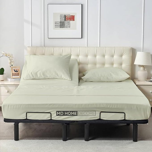 Top Split Flex Head King Size Sheet Set, 28" Top Split Sheets, Sheet Sets for Adjustable Beds, Egyptian Cotton, 16 Inch Deep Pocket, Ivory, Solid