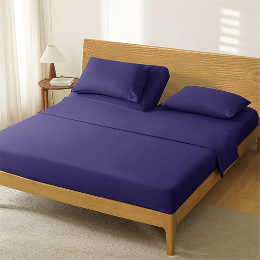 Manyshofu 4 Piece Split Head California King Sheets Sets for Adjustable Bed Sheet, Flex Head Split Top Cal King Sheets Purple Sheet Set - 1800 Thread Count Bedding Set with 14-16 Inch Deep Pockets