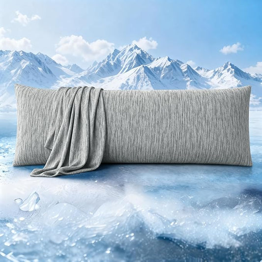 ZonLi Cooling Body Pillowcase for Hot Sleepers, Breathable Body Pillow Cover, Double-Sided Cooling Fabric, Soft Silky Touch, Ideal for Night Sweats, 20 x 54 Inch, Light Grey