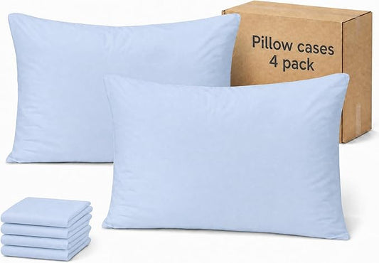 ZPECC Pillow Cases Queen Size Set of 4, 20x30 Envelope Closure Pillowcases, Soft Plain Brushed Microfiber Covers Hypoallergenic Breathable, Light Blue