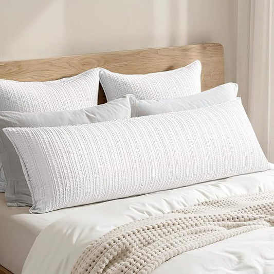 100% Cotton Waffle Weave Body Pillowcase, 1 Pack 14x36 Decorative Body Pillow Cover for Bed Couch Sofa, Neutral Long Cushion Sham Modern Farmhouse Home Decor, White