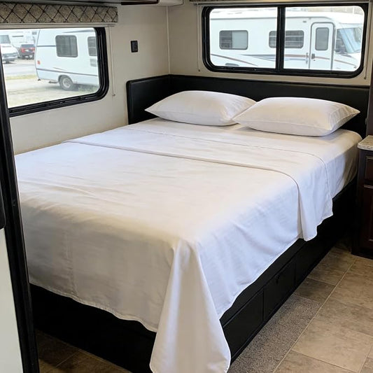 Kingnex Striped RV King Sheets Set for 72 x 80 Camper Bed with up to 15 Deep Soft Brushed 1800 Microfiber 4 Piece Bedding Set 72x80 White