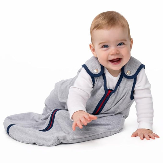 Baby Deedee Sleep Nest Lite - Baby Sleep Sack 0.6 TOG 0-6 Months, Sleeping Bag with Soft Cotton & Patented Shoulder Snaps, Newborn Wearable Blanket for Boys & Girls, Heather Gray Navy