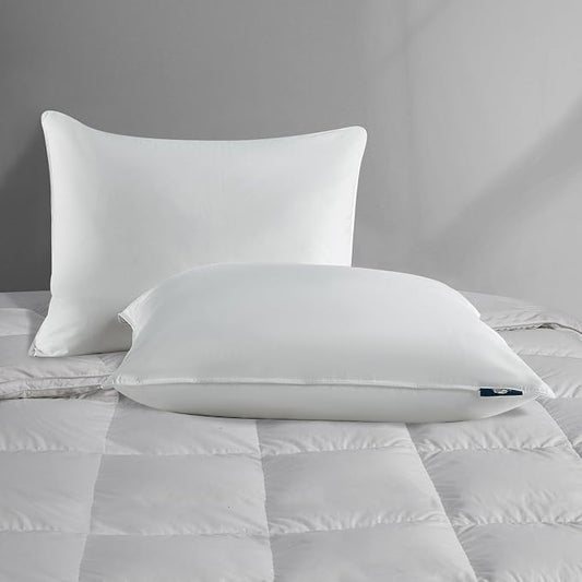 Serta 233 Thread Count White Goose Feather Down Fiber Pillows Medium Firm King Size Pillows Set of 2 Pack 100% Cotton Hotel Collection Bed Pillow for Side Sleeper