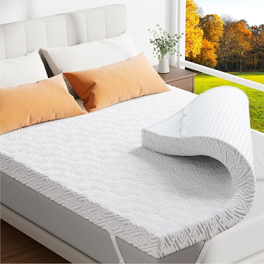 Memory Foam Mattress Topper - 3 Inch Gel Mattress Pad for Pressure Relief, Premium Soft Cooling Sleep Bed Topper, Non-Slip Design with Removable & Washable Cover (White, Full)