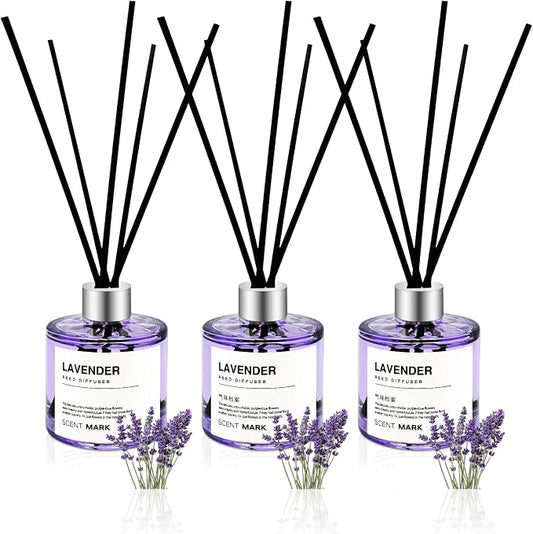 Reed Diffuser Set of 3 Pack,50ML Lavender Scented Oil Diffuser with 5 Sticks,Home Fragrance Reed Diffuser for Bedroom Bathroom Office (Lavander)