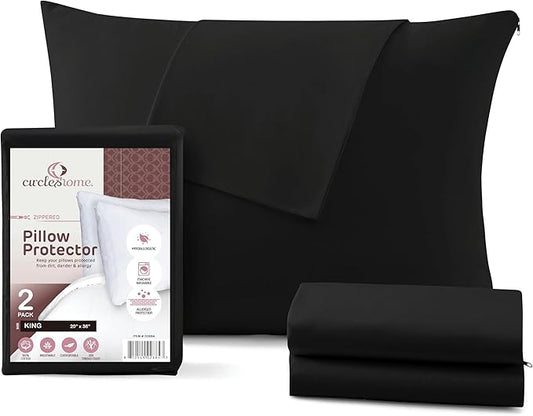 CirclesHome Pillow Protectors 2 Pack King Zippered - 100% Cotton Breathable Pillowcases - Protects Pillows from Dirt, Dust and Debris (King - Set of 2 - 20x36)