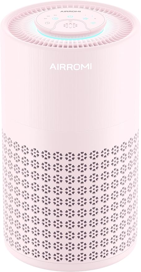 AIRROMI Air Purifier for Bedroom with HEPA 3-in-1 Filter, Pet Air Purifier for Home Cat Pee Smell, Covers Upto 990 Ft², Quiet 360° intake Air Cleaner for pet hair,allergies,Dust,Smoke A2001 Pink