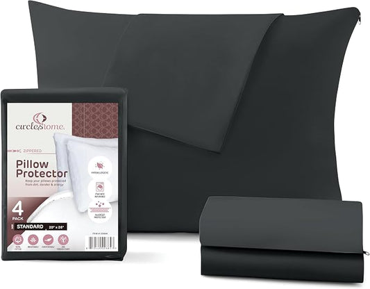 CirclesHome Pillow Protectors 4 Pack Standard Zippered - 100% Cotton Breathable Pillowcases - Protects Pillows from Dirt, Dust and Debris (Standard - Set of 4 - 20x26)
