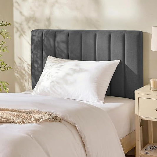 Hearth & Harbor Upholstered Twin Headboard - Easy Assemble Channel Stitched Headboard Twin Size - Wall Mounted Headboards with 3D Soundproof Wall Panels Peel & Stick Floating Headboards, Grey
